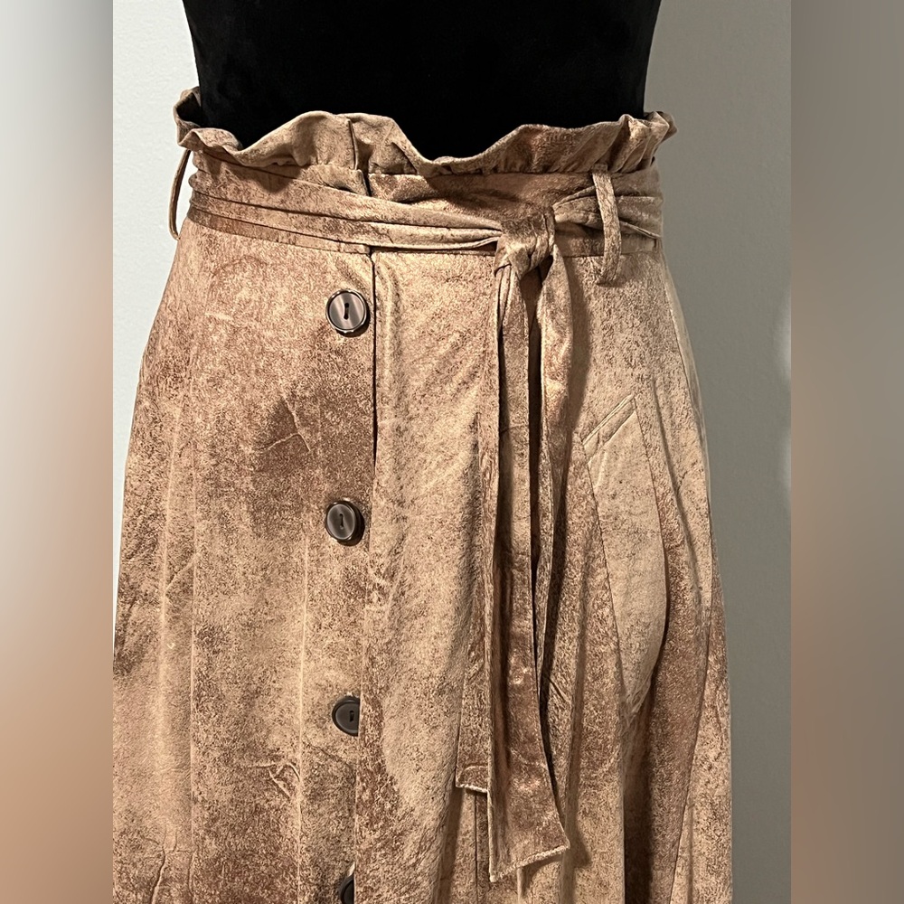 Zara Basic Metallic Gold Button Front Belted Faux… - image 4